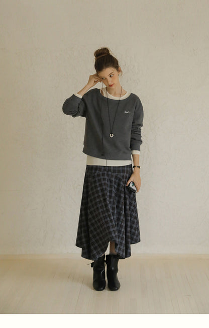 Asymmetrical Hem Plaid Yoke Skirt
