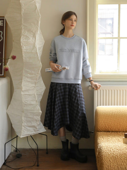 Asymmetrical Hem Plaid Yoke Skirt