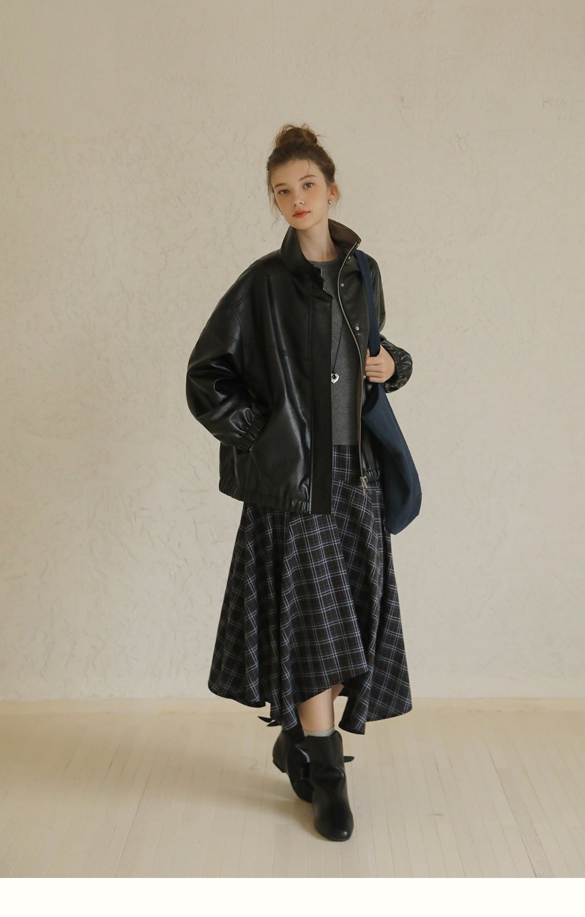 Asymmetrical Hem Plaid Yoke Skirt