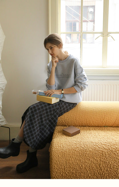 Asymmetrical Hem Plaid Yoke Skirt