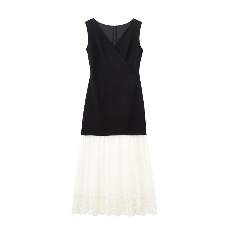 V-Neck Mini Dress With Sheer Hem And Flutter Sleeves
