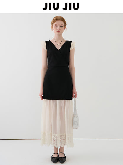 V-Neck Mini Dress With Sheer Hem And Flutter Sleeves
