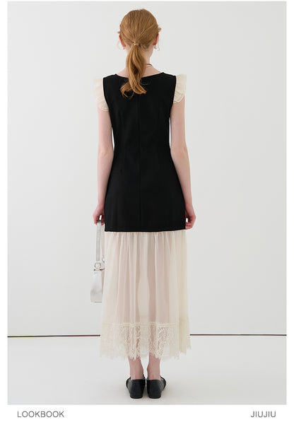 V-Neck Mini Dress With Sheer Hem And Flutter Sleeves