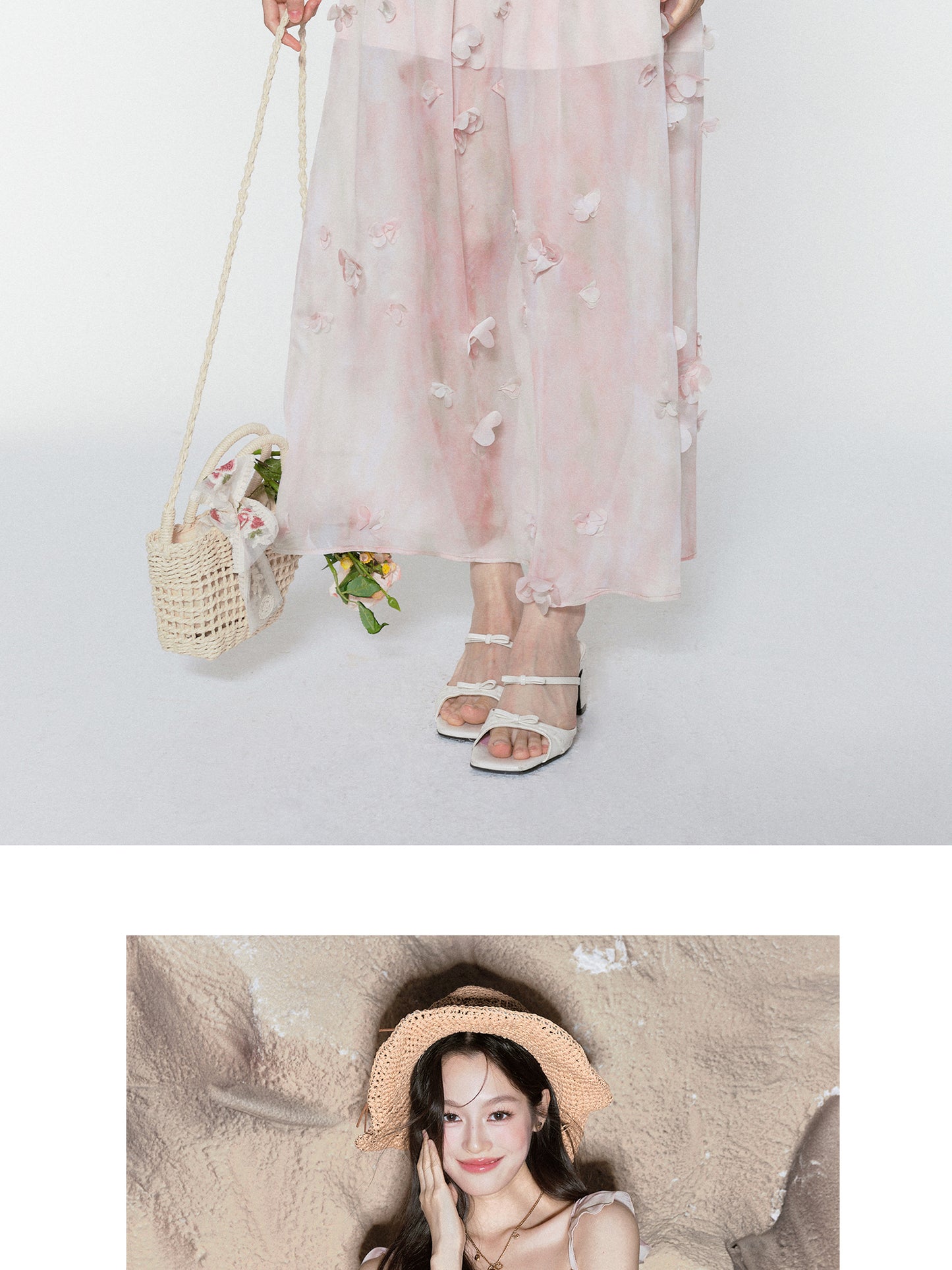 Gradient Floral Flutter-Sleeve Top & Sheer Maxi Skirt