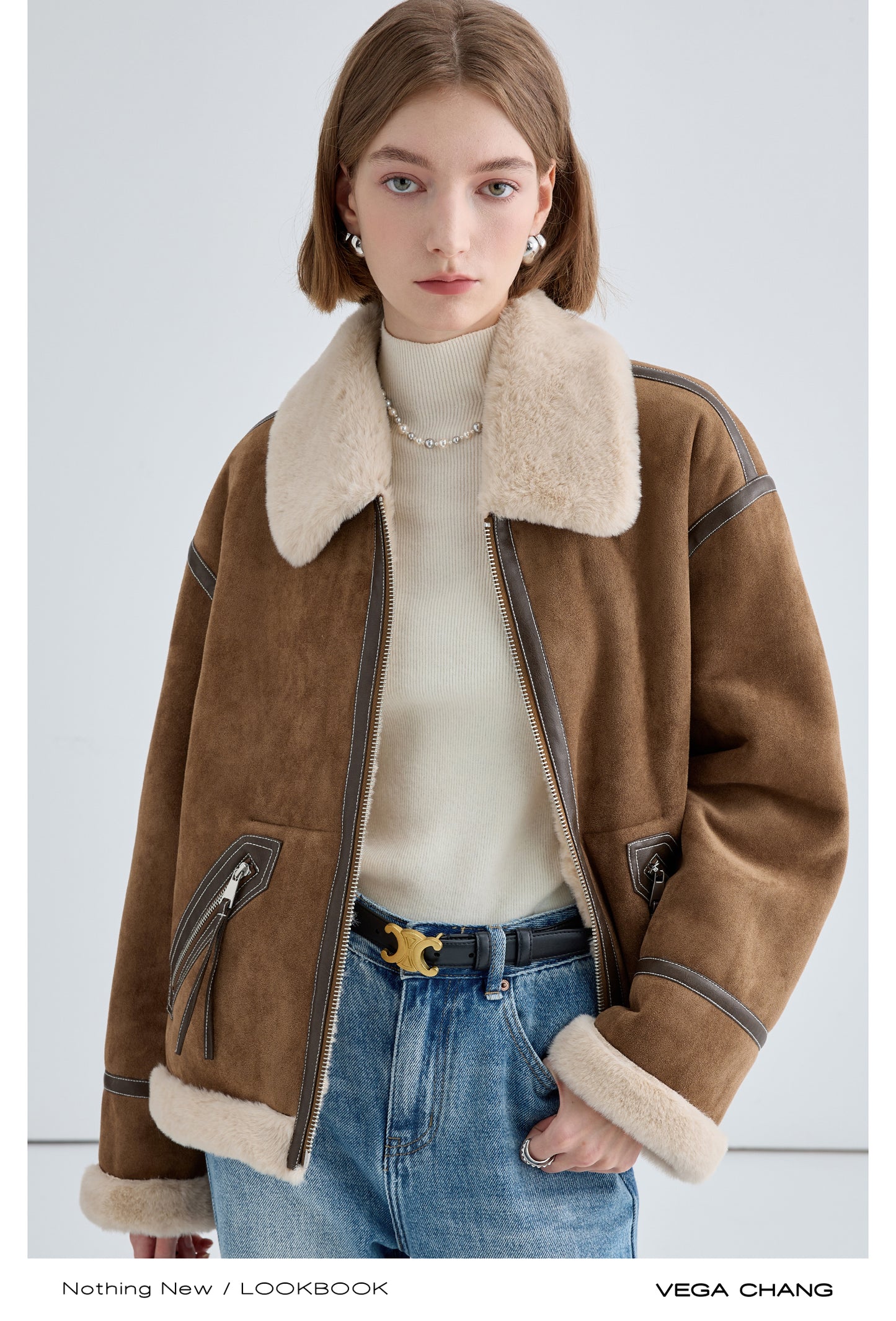 Classic Faux Suede Jacket With Fur Collar