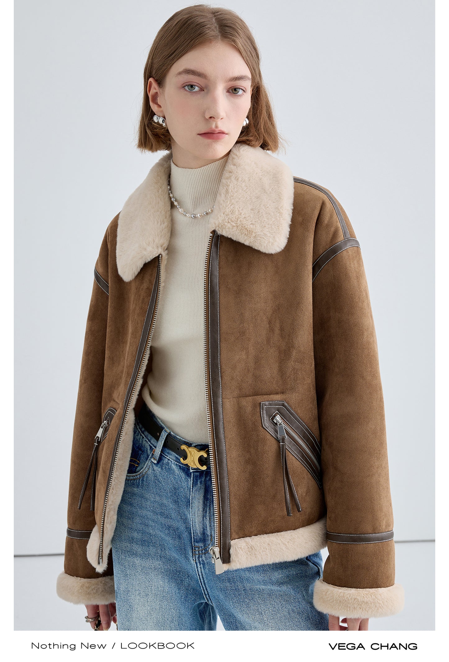 Classic Faux Suede Jacket With Fur Collar