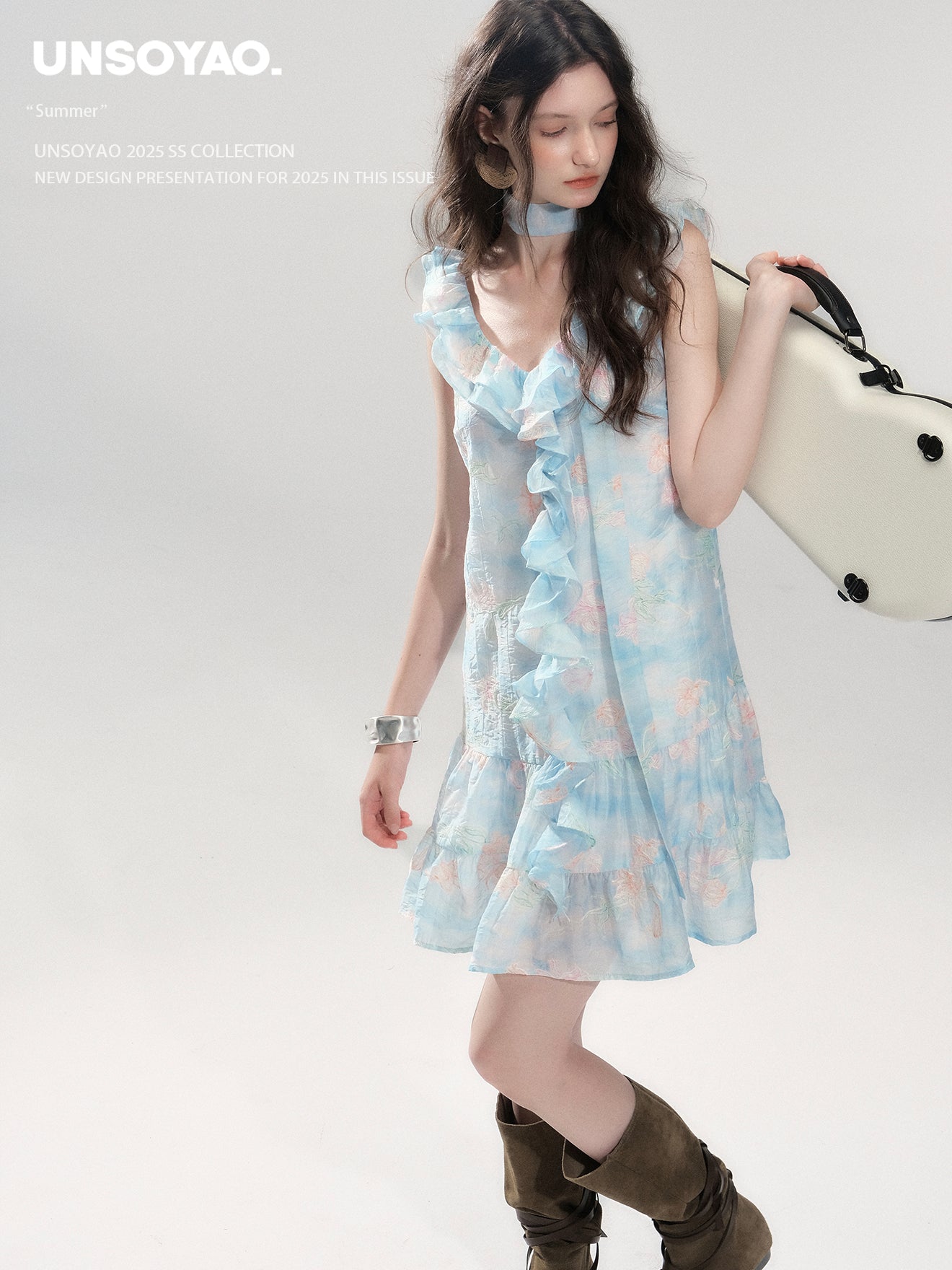 Floral Embroidered Ruffled Dress & Crinkled Skirt