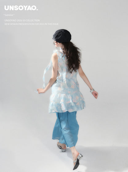 Floral Embroidered Ruffled Dress & Crinkled Skirt