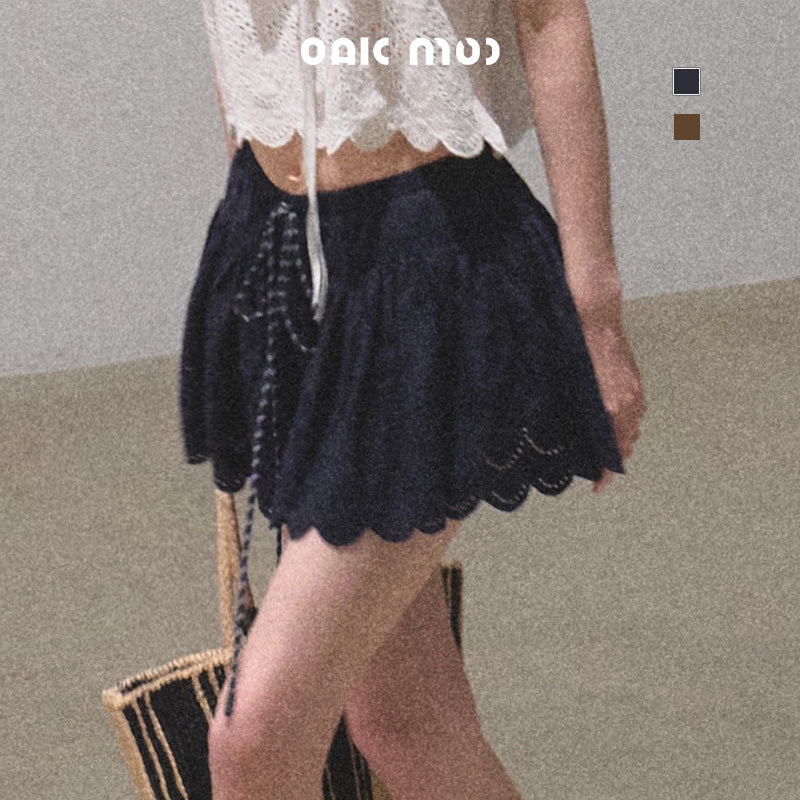 Scallop Edge Embroidered Mini Skirt
