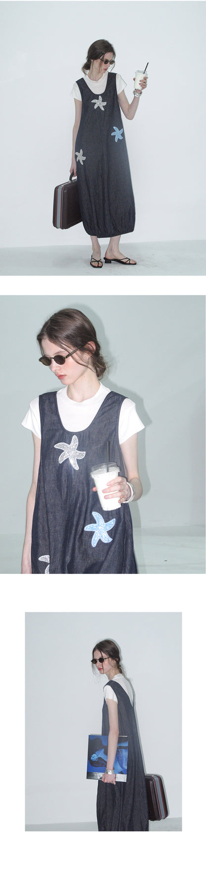 Sequin Starfish Pinafore Denim Dress