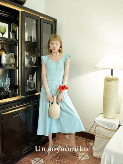 Flutter Sleeve Ribbon-Back Dress