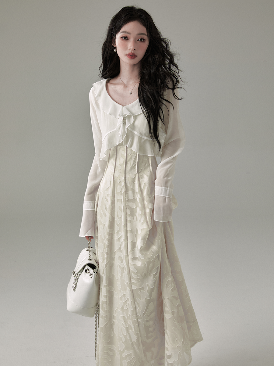 Patterned Tuck-Detail Strap Dress
