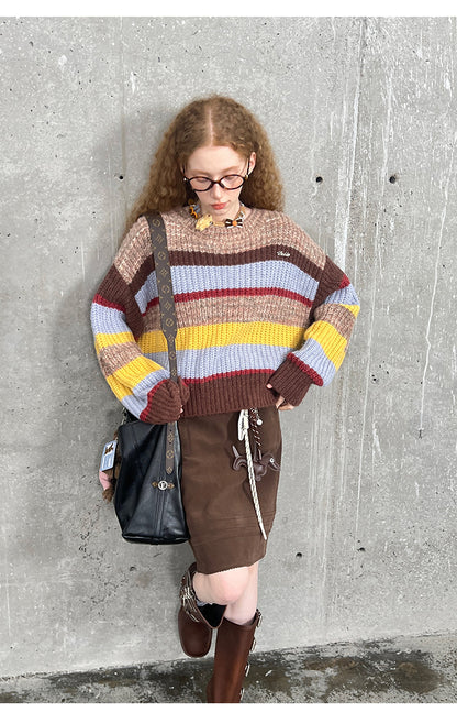 Oversized Multi-Color Striped Wool Blend Sweater