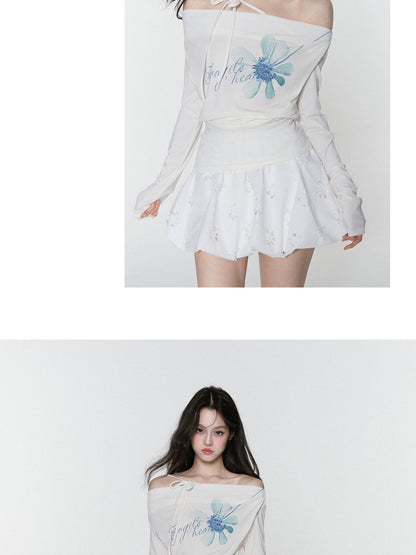 Off-Shoulder Floral Top With One-Shoulder Strap