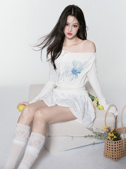 Off-Shoulder Floral Top With One-Shoulder Strap