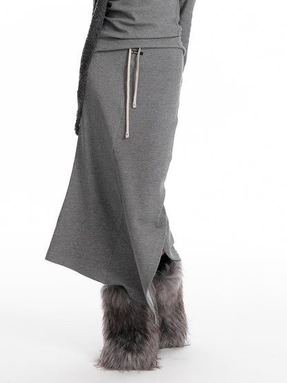Slim Fit Hooded Half-Button Top / Slit Skirt
