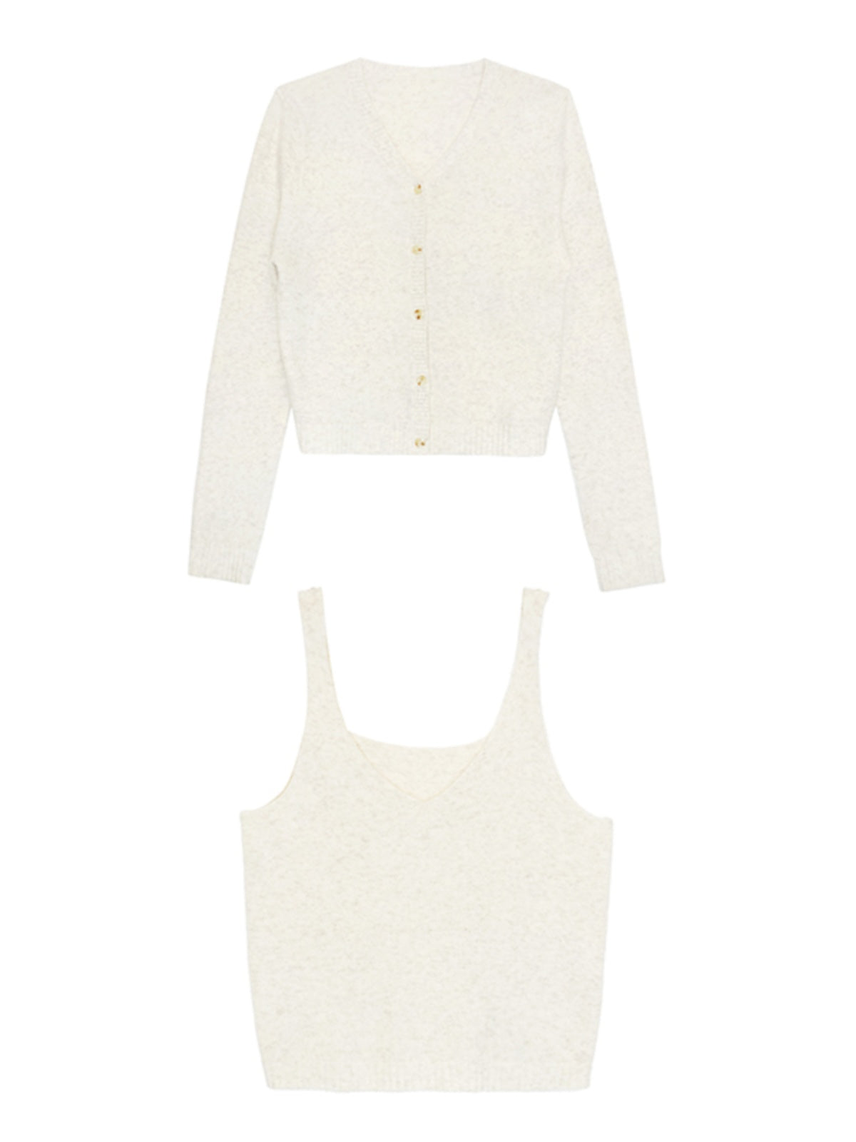 Knit Cardigan & Sleeveless Top Set With Detachable Bow