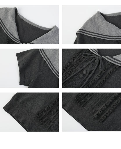 Sailor-Collar Fitted Top With Frill Front