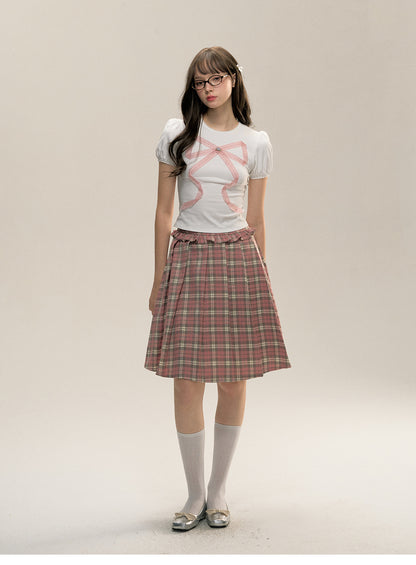 Plaid A-Line Pleated Skirt With Frilled Waist