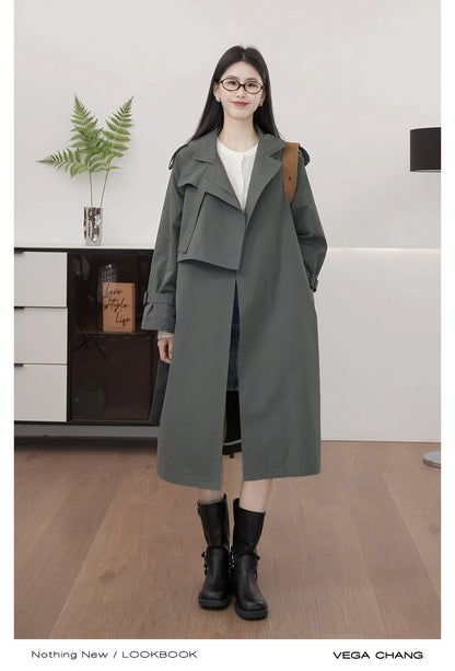 Asymmetrical Design Mid-Length Trench Coat