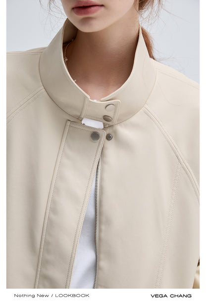 Faux Leather High Collar Minimal Jacket