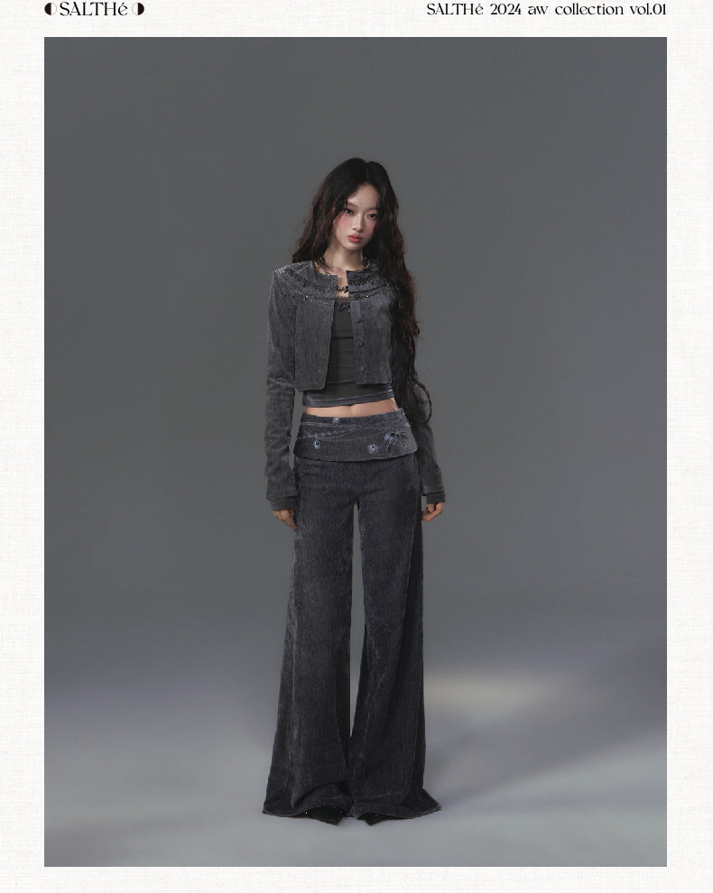 Printed Waist Wide-Leg Velvet Chenille Pants