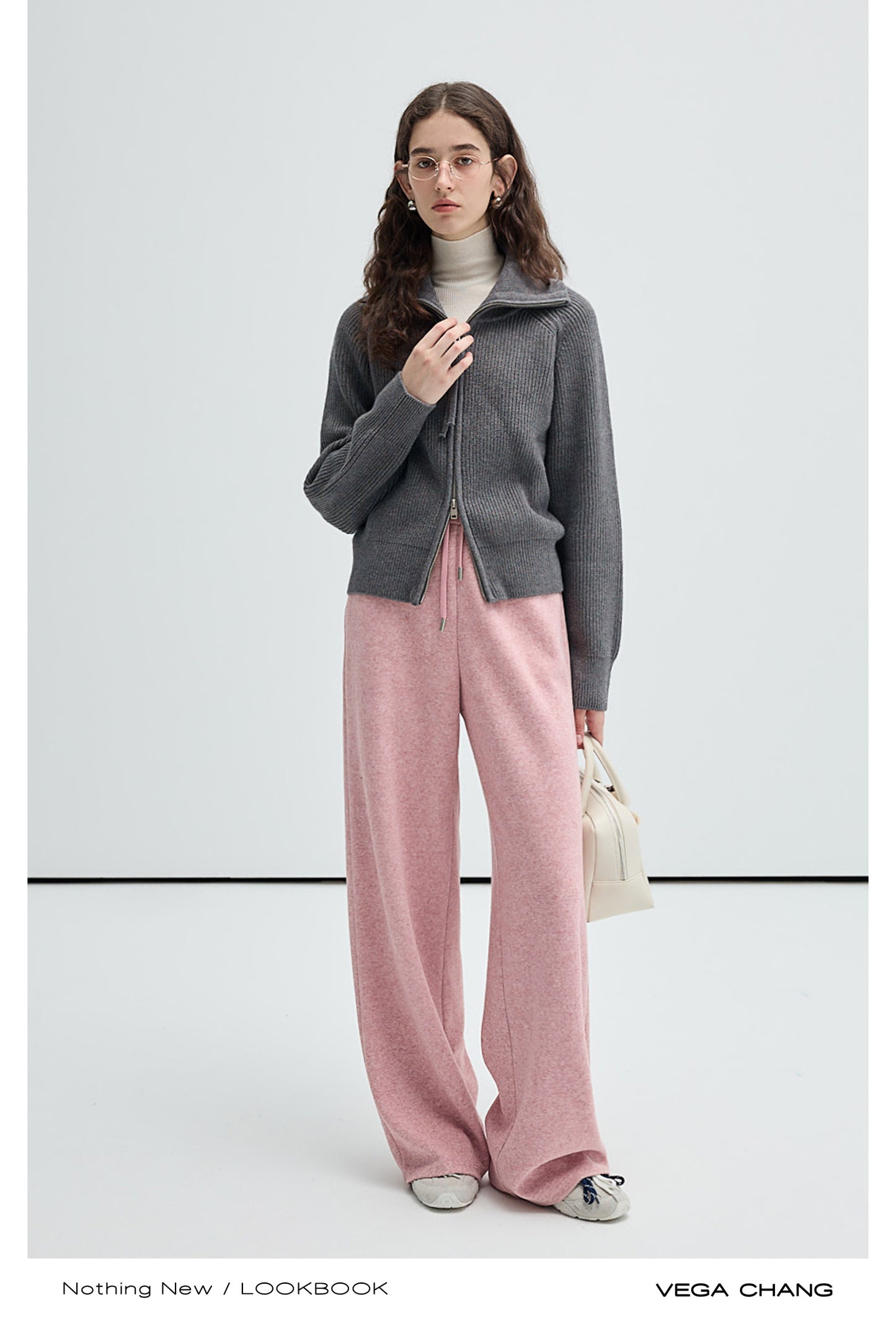 Casual Melange Knit Straight-Leg Pants