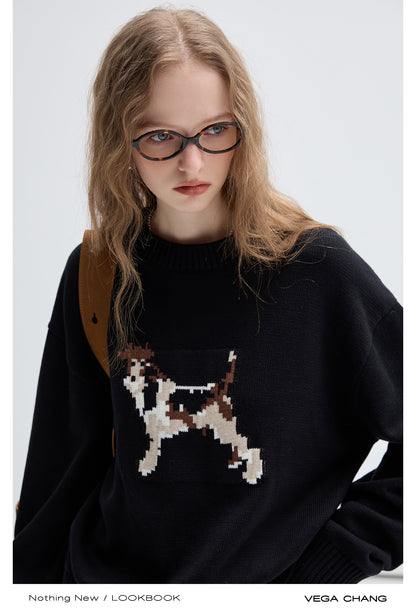 Relaxed Fit Jacquard Dog Sweater