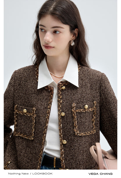 Braided Trim Wool Blend Boxy Tweed Jacket