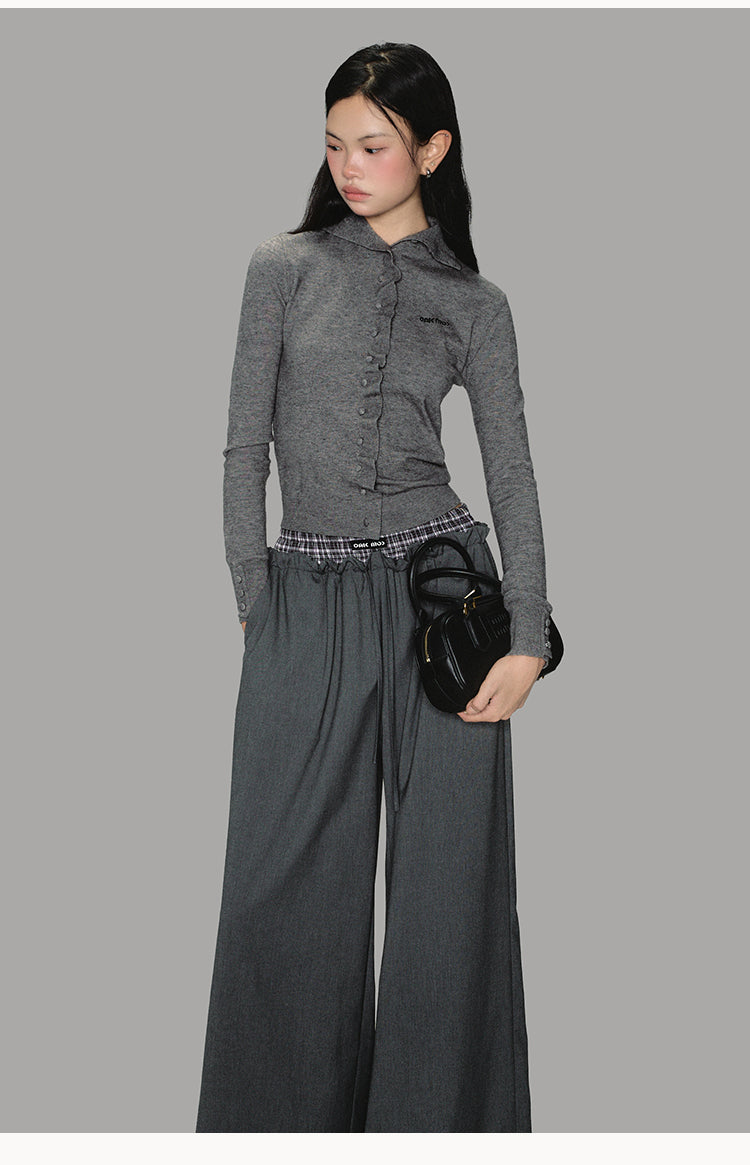 Drawstring Waist Wide-Leg Straight Pants