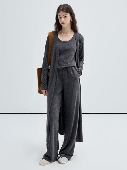 Plain Knit Relaxed Fit Tank, Cardigan, Pants