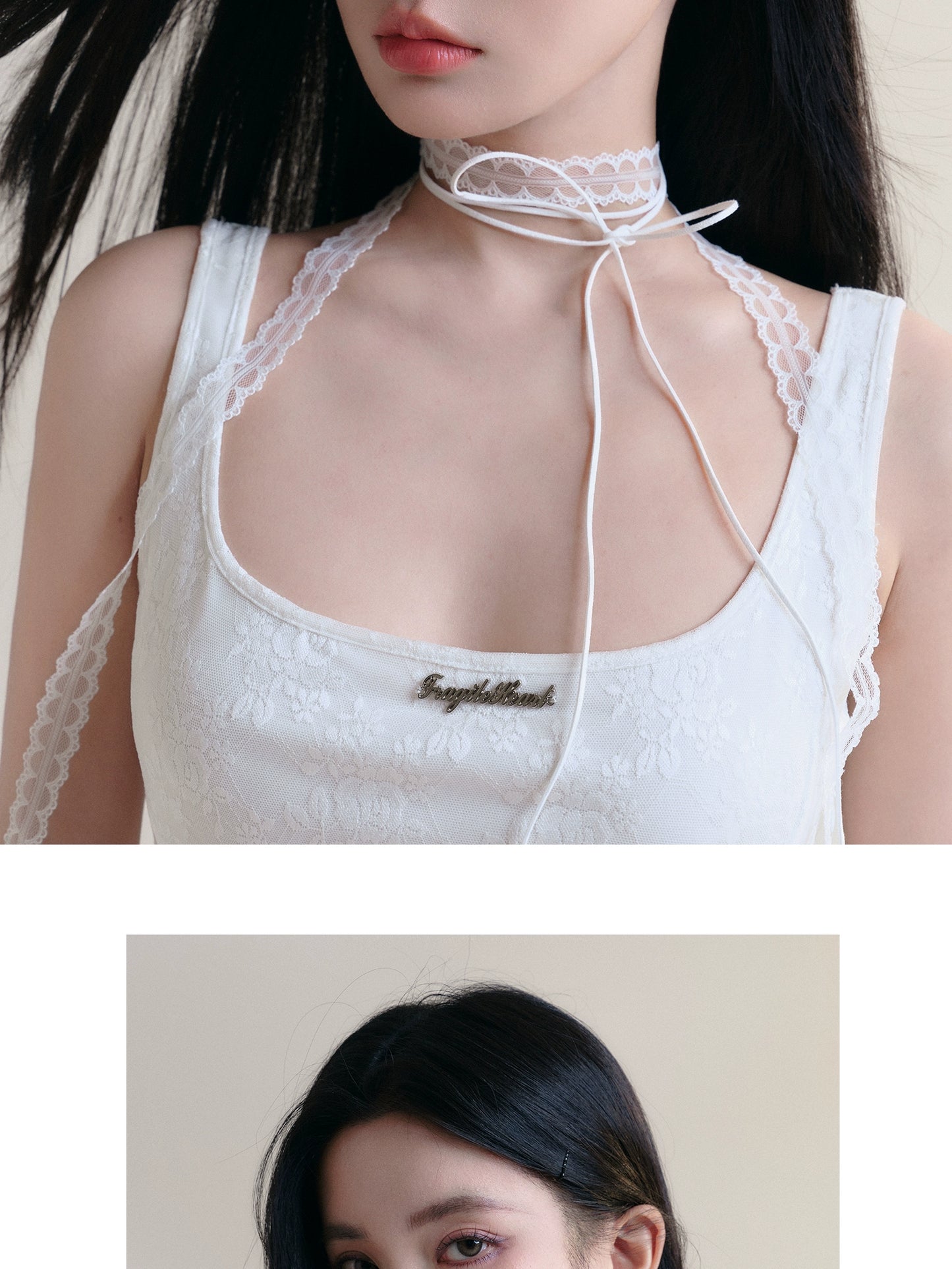 Adjustable Lace Ribbon Double Strap Rose Choker Necklace