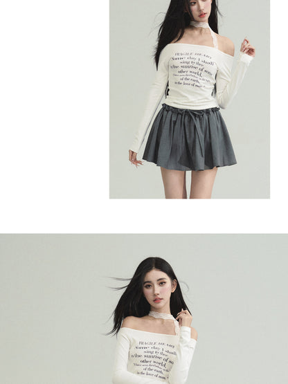 Letter Print Top, Draped Mini Skirt, Lace Skirt