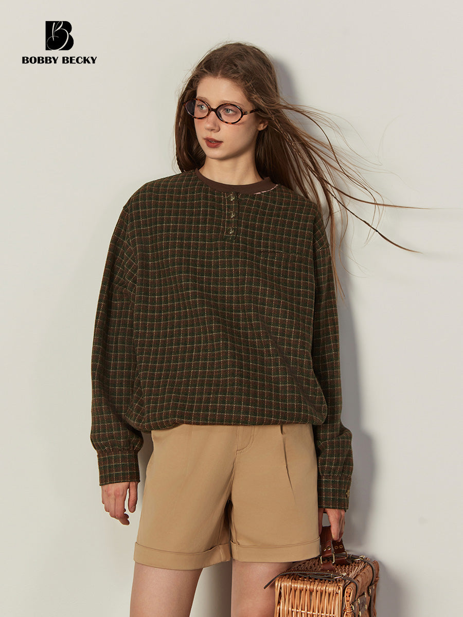 Plaid Relaxed Fit Wool Blend Pullover Sweater