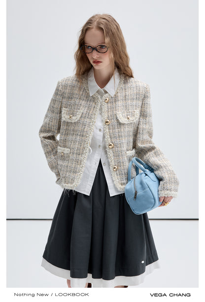 Tweed Braided Trim Collarless Jacket