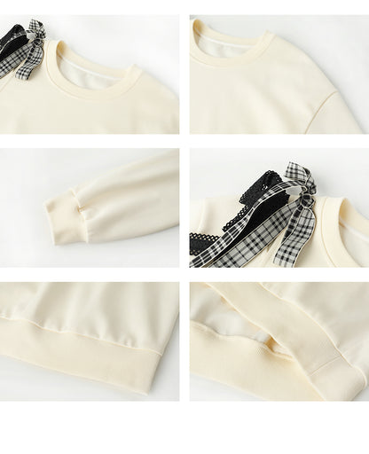 Asymmetric Open Shoulder Sweatshirt With Ribbons