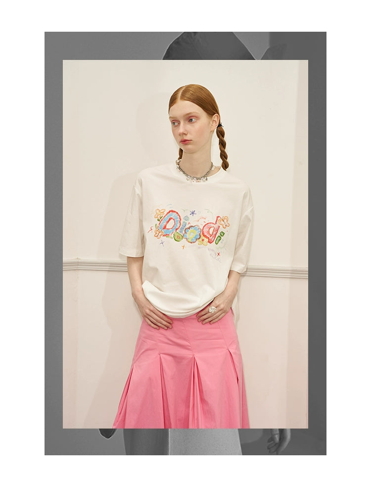 Colorful Letter Print T-Shirt In Oversized And Fitted Shapes