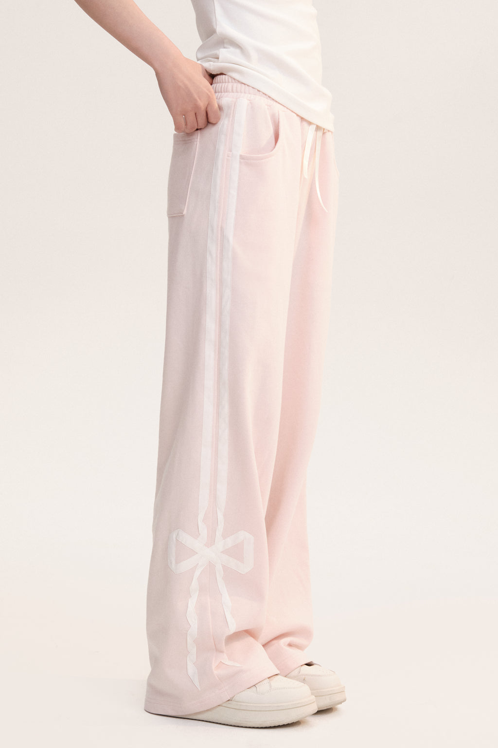 Lace Bow Patched Straight Wide Leg Sweatpants