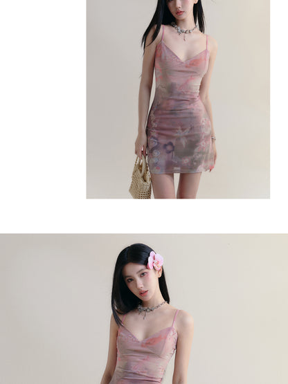 Gradient Collage Print Dress With Adjustable Strap