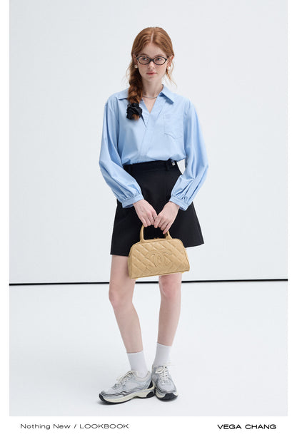 Bamboo Fiber Asymmetric Placket Open Collar Shirt