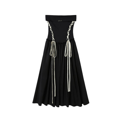 Tube Top Long Dress With Contrast Lace-Up Detail