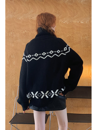 High Neck Panda Contrast Knitted Cardigan