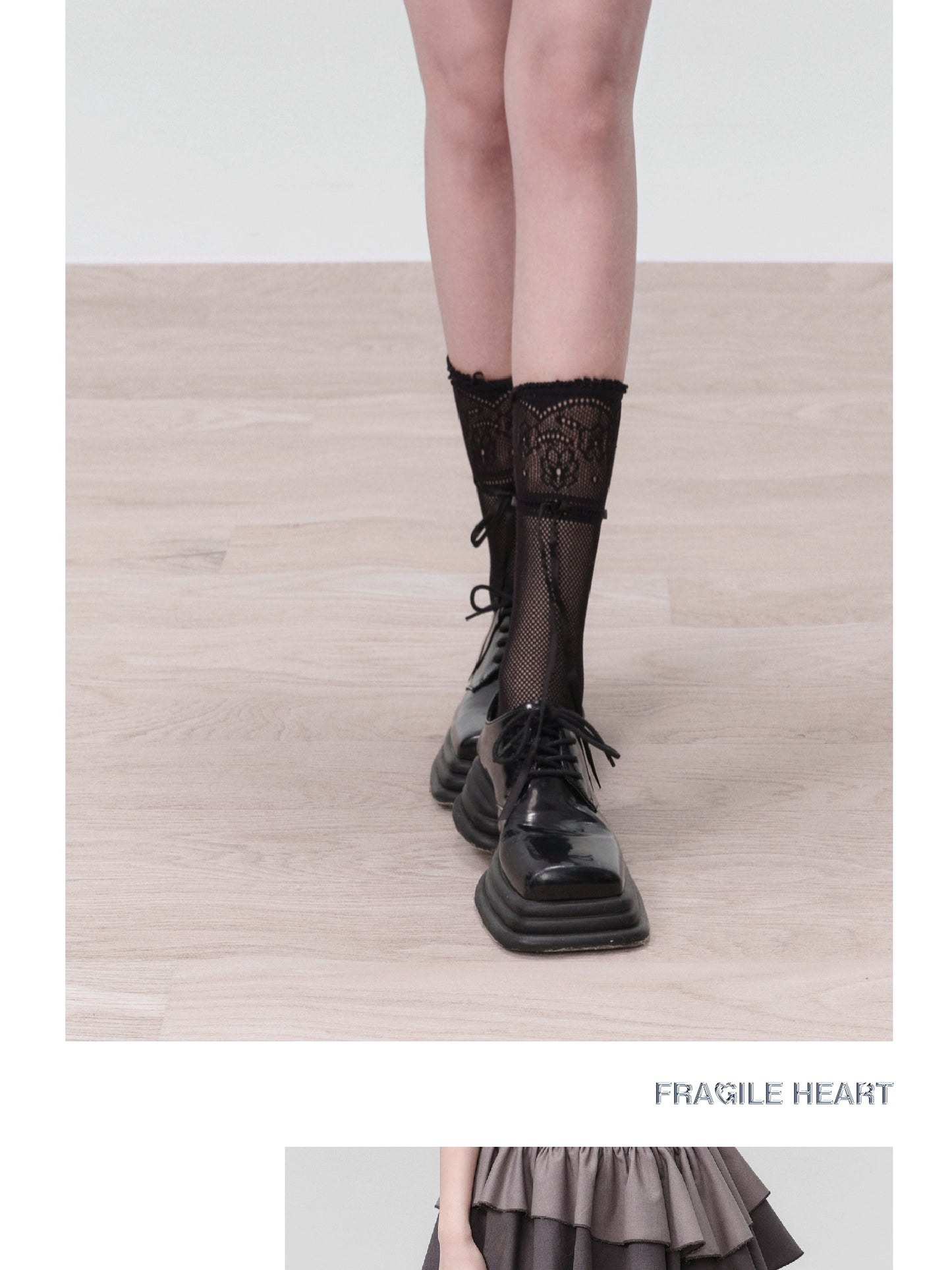 Fishnet Lace And Geometric Pointelle Mid-Tube Socks With Strap