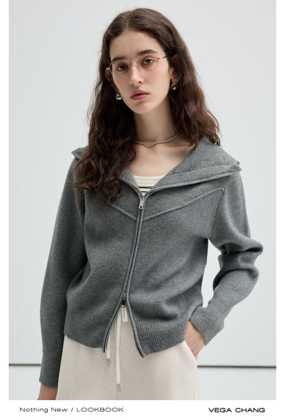 Double Closure Zip Up Knit Cardigan