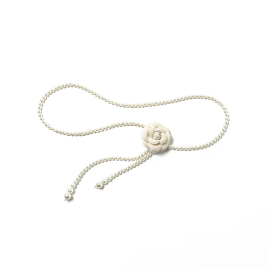 Elegant Faux Pearl Flower Waist Belt