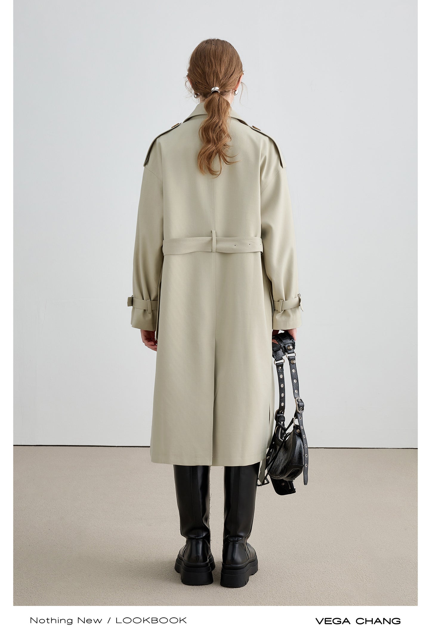 Belted Double Breast Midi Serge Trench Coat