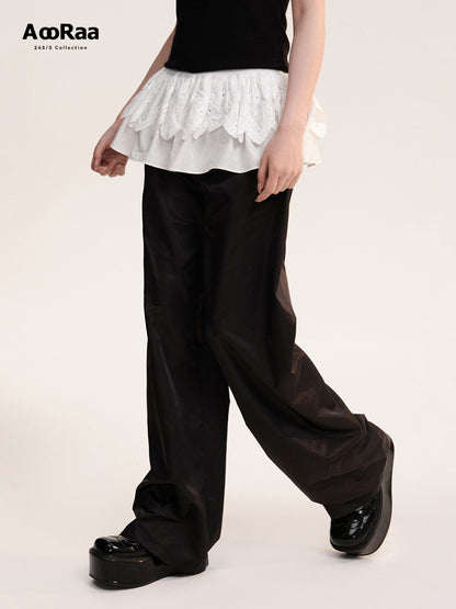 Frilled Lace Waist Straight Leg Trousers