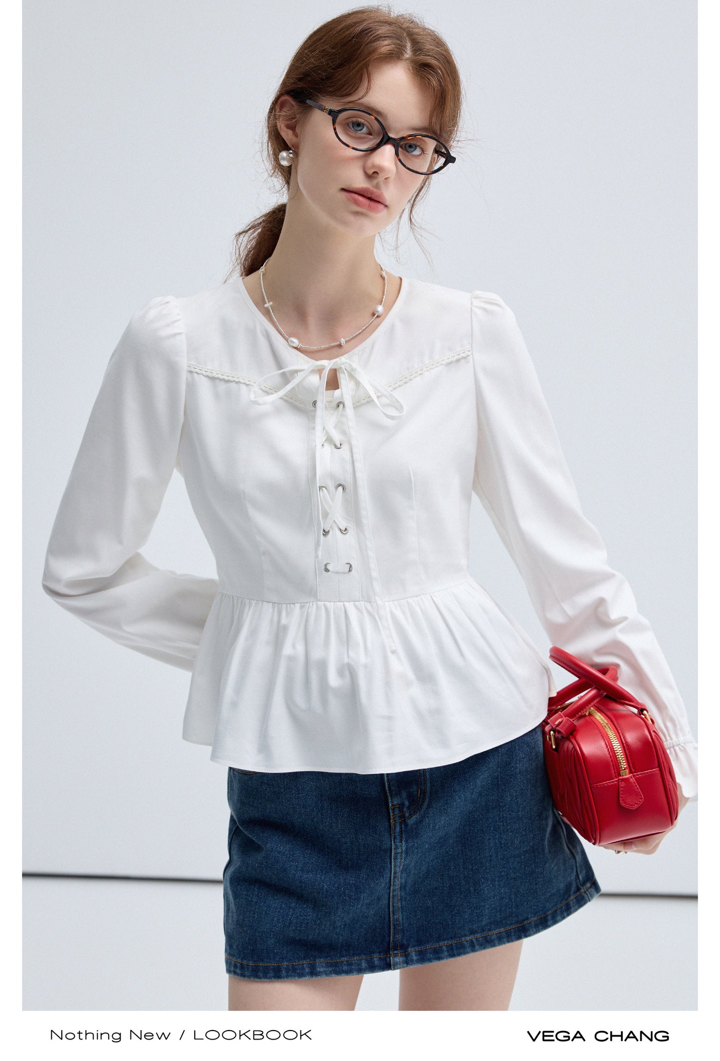 Cross Lace Up Puff Sleeved Blouse