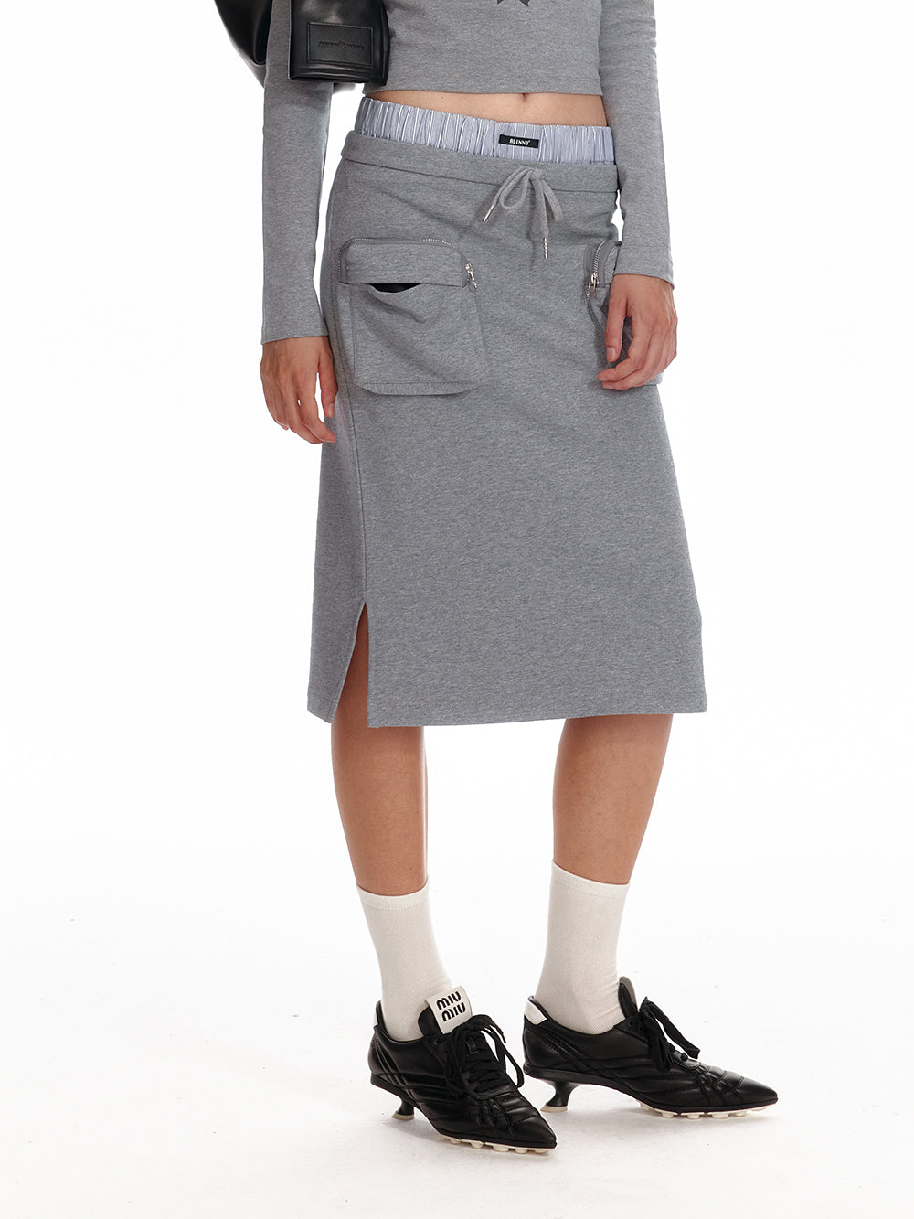 Low Rise Zip Pocket Midi Skirt, Inner Shorts