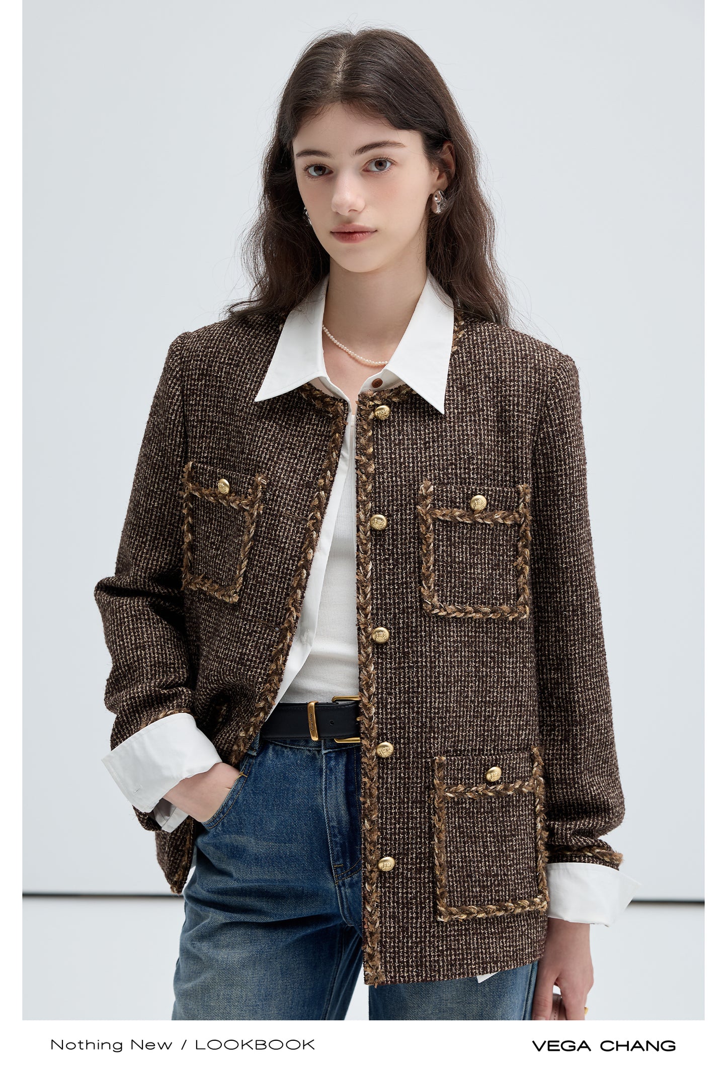 Braided Trim Wool Blend Boxy Tweed Jacket